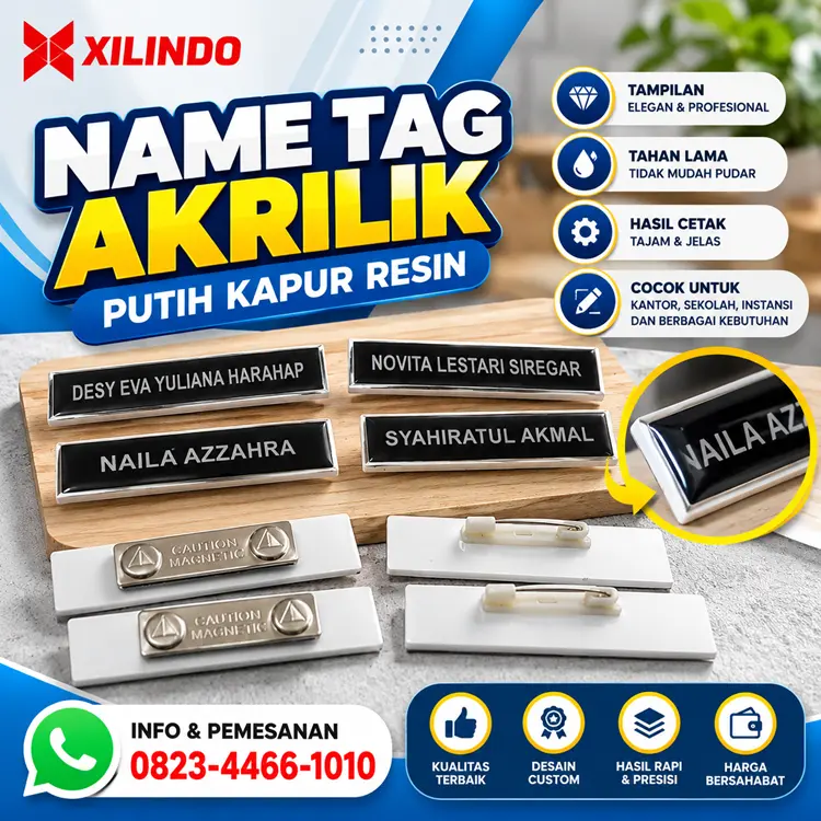 Name Tag Akrilik Putih Kapur Resin Name Tag Akrilik Putih Kapur Resin - Gambar 1