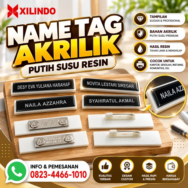 Name Tag Akrilik Putih Susu Resin Name Tag Akrilik Putih Susu Resin - Gambar 1