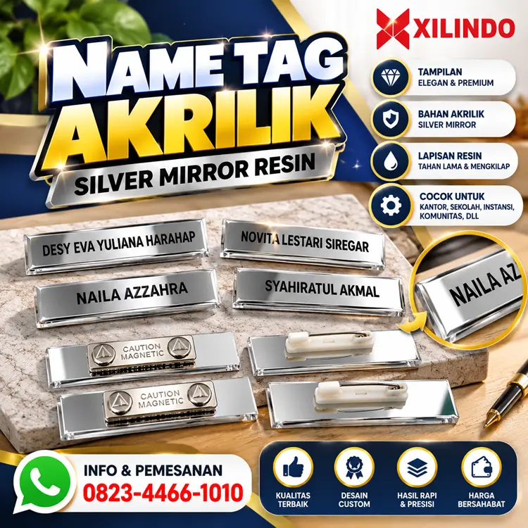 Name Tag Akrilik Silver Mirror Resin Name Tag Akrilik Silver Mirror Resin - Gambar 1