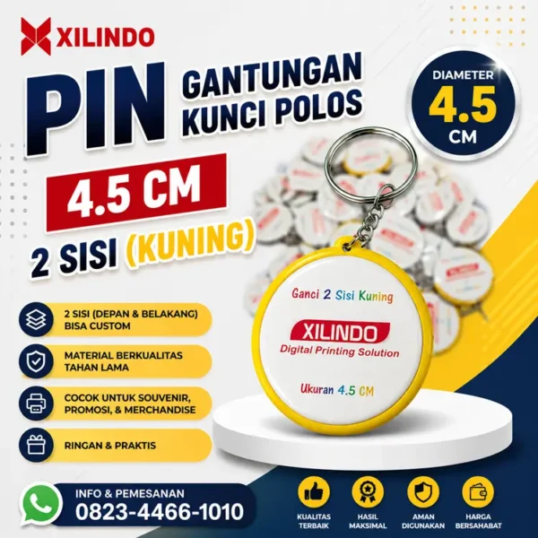 Pin Gantungan Kunci Polos 4.5 cm 2 sisi ( kuning )